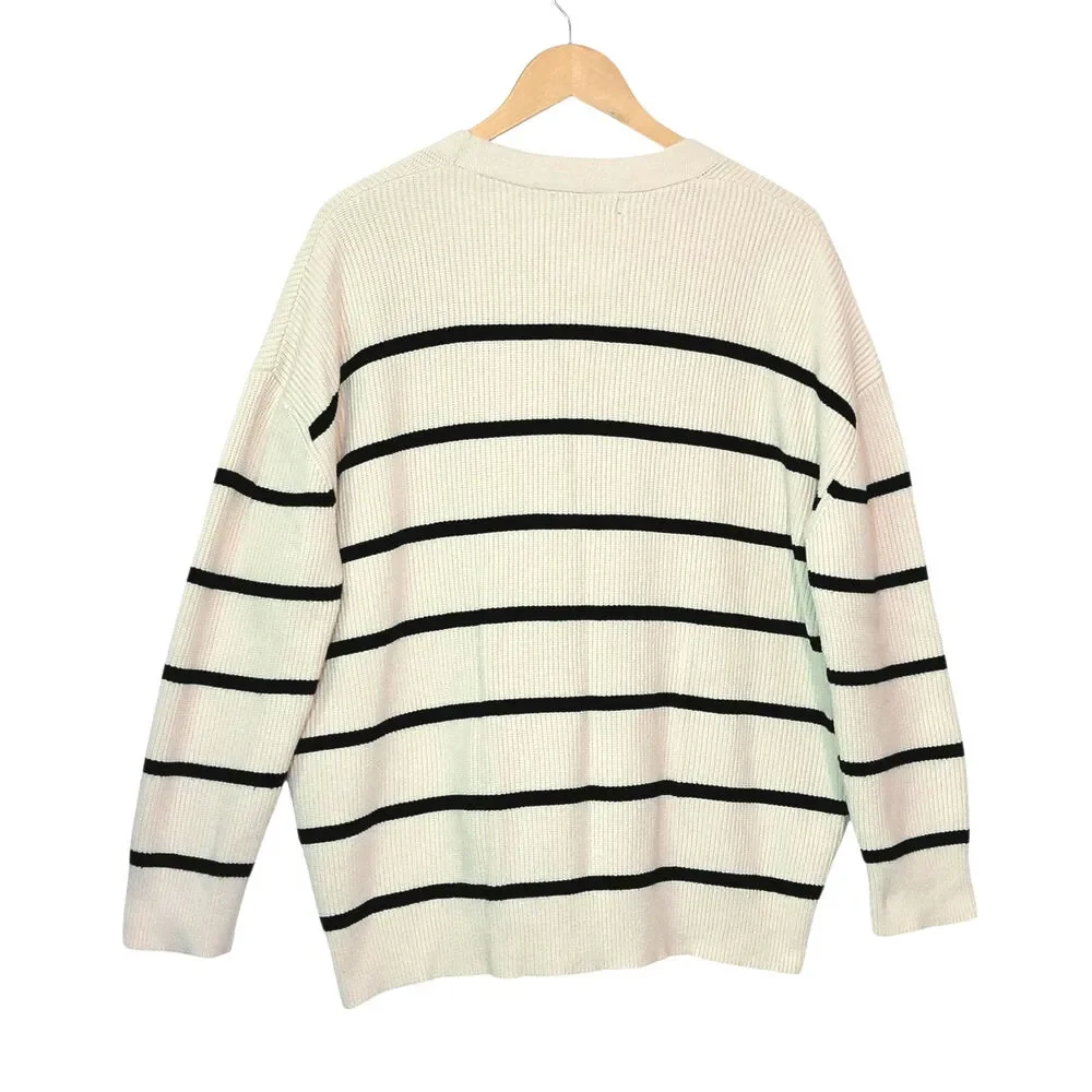 Lillusory Black & Cream Stripe Cardigan Sweater Button Down Relaxed Loose Fit S - Picture 8 of 14